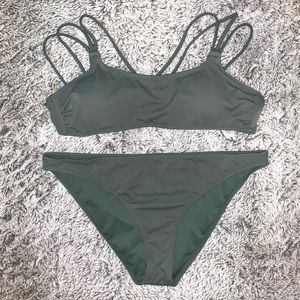 Olive Green Ribbed Bikini Set